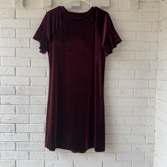 Worthington A-Line Velvet Dress Size L Burgundy Stretch Event Party Festive - Picture 2 of 4